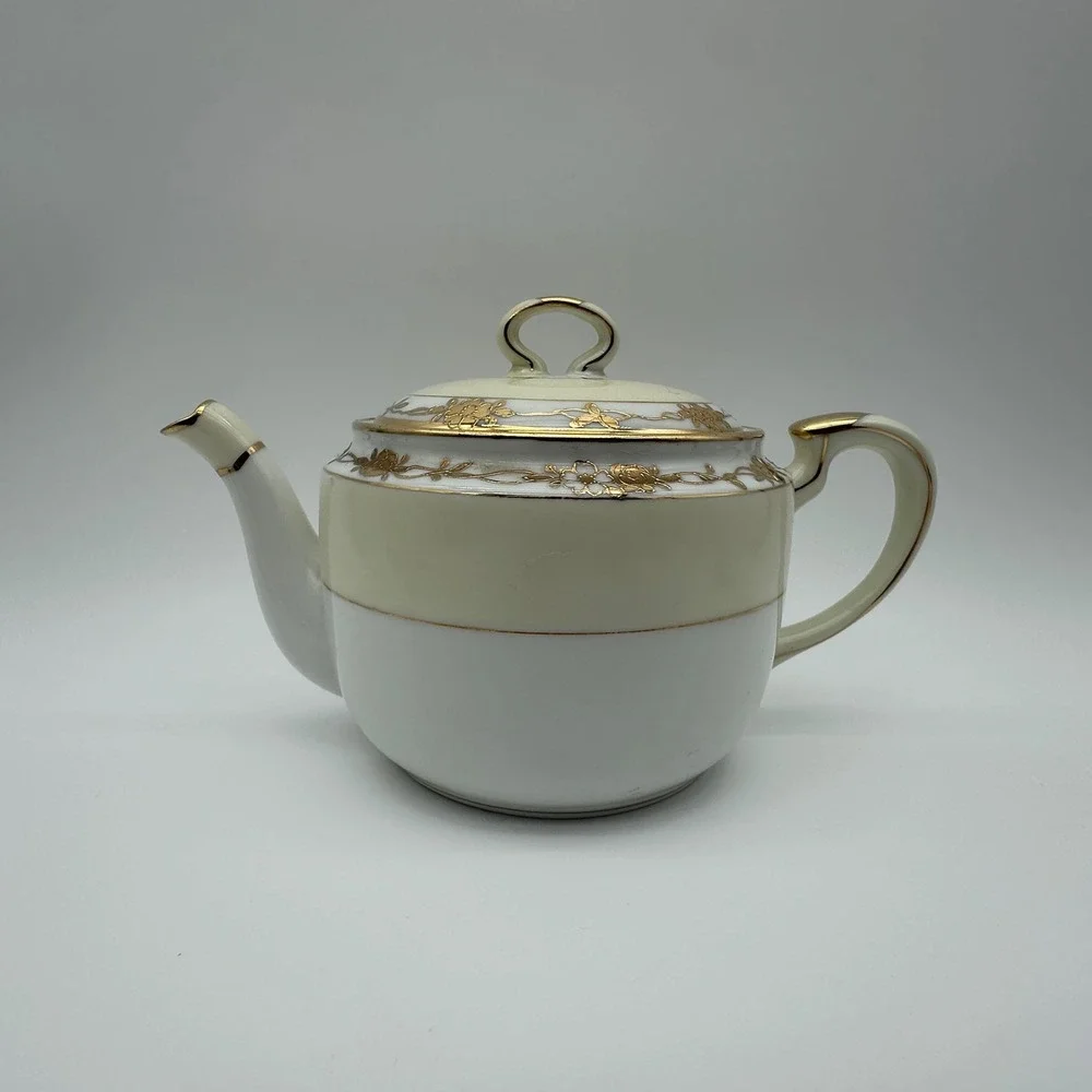 Antique Nippon Hand Painted Tea Set Gold Moriage Floral Teapot Sugar Creamer 3pc
